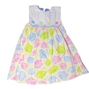 Vintage Baby Crew Girls Dress 4T‎ White Yellow Pink Blue Butterfly Sleeveless